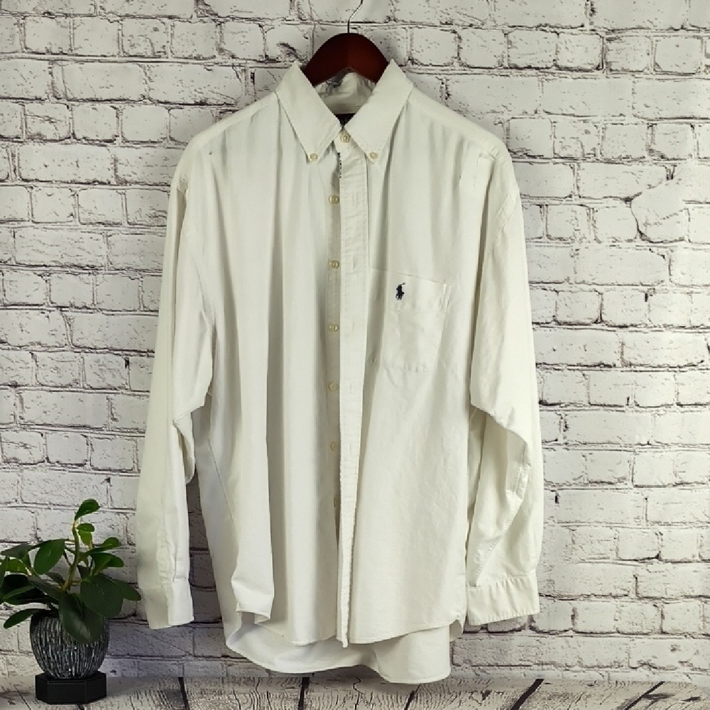 Ralph Lauren Men's White Button Down Big Shirt Large